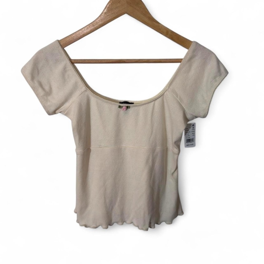 Beverly and Beck Ribbed Knit Top Womens Medium Cream Balletcore Cottagecore